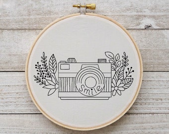 Smile Camera Embroidery Pattern Words Embroidery Pattern Camera Pattern Plant Embroidery Flower Hand Embroidery Pattern