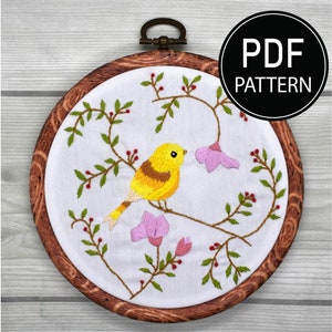 Bird and Flower Embroidery Pattern Embroidery Kit Bird Pattern Hand Embroidery Pattern Pink Flower Embroidery PDF