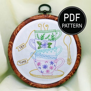 Tea Time Embroidery Pattern Tea Party Embroidery Kit Tea Cup Pattern  Hand Embroidery Pattern Embroidery PDF