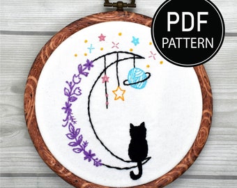 Hand embroidery of a minimalist cat head