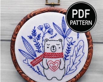 Cute Bear Embroidery Pattern Embroidery Kit Bear Pattern Hand Embroidery Pattern Embroidery PDF