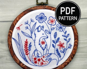 Fox Embroidery Pattern Embroidery Kit Fox Pattern Hand Embroidery Pattern Woodland Embroidery Pattern Download