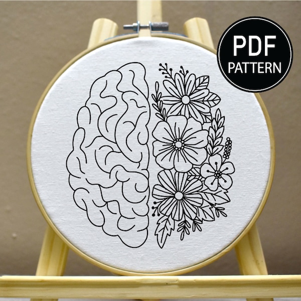 Brain Flower Embroidery Pattern Brain Embroidery Organ Embroidery Pattern Flower Hand Embroidery Pattern Embroidery PDF