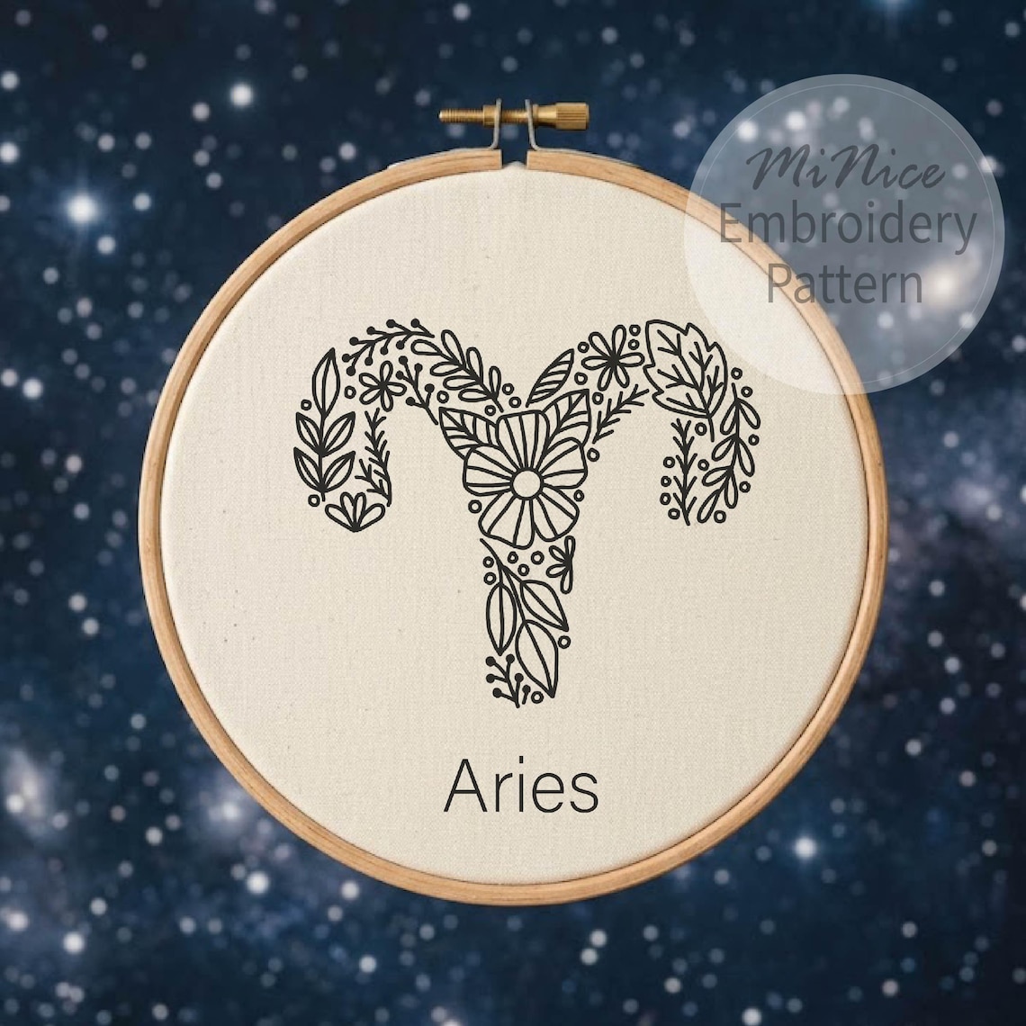 Aries Embroidery Pattern Zodiac Embroidery Flower Zodiac Hand ...
