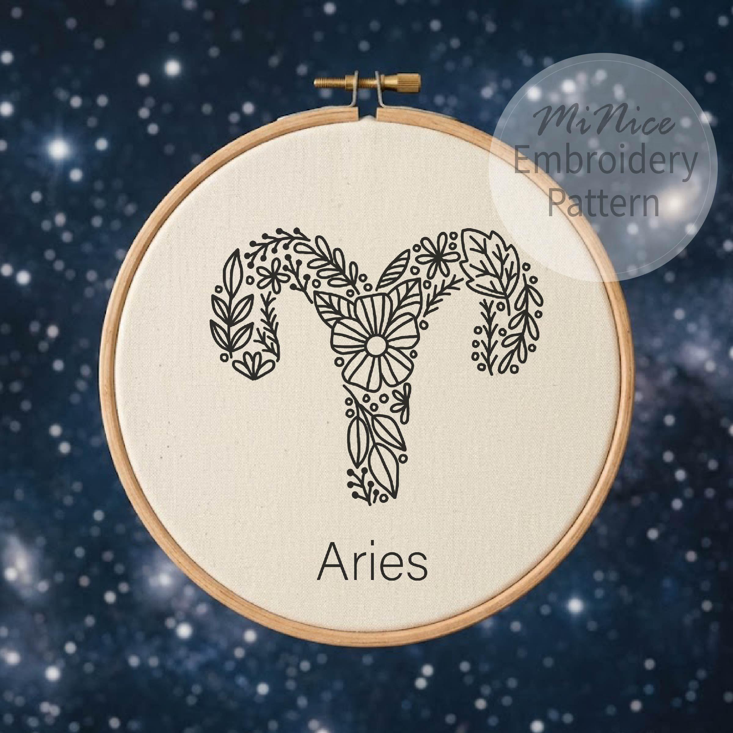 Aries Embroidery Pattern Zodiac Embroidery Flower Zodiac Hand ...