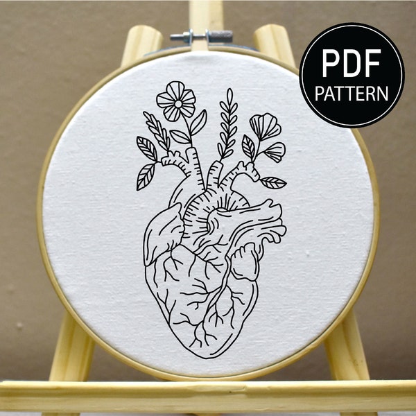Heart Flowers Embroidery Pattern Heart Embroidery Organ Embroidery Pattern Flower Hand Embroidery Pattern Embroidery PDF
