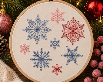 Snowflakes Embroidery Pattern Christmas Embroidery Winter Embroidery Pattern Flower Snowflakes Embroidery PDF Pattern Instant Download