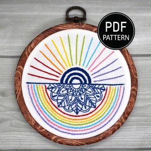 Rainbow Mandala Embroidery Pattern Sunny Mandala Pattern Rainbow Sunny Hand Embroidery Pattern Embroidery PDF Mandala Pattern