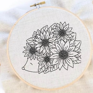 Hedgehog Embroidery Pattern Flower Hedgehog Embroidery Pattern Embroidery Pattern Instant Download