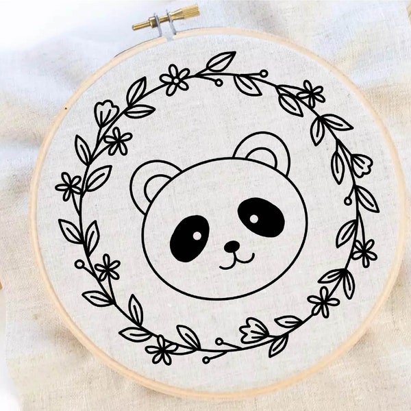 Panda Embroidery Pattern Panda Wreath Embroidery Pattern Wreath Animal Embroidery Pattern Instant Download