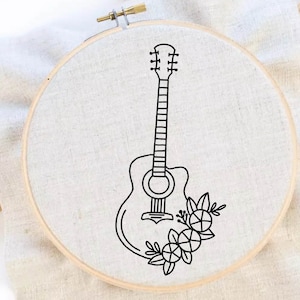Guitar Embroidery Pattern Music Embroidery Musical Instrument Embroidery Pattern Guitar Hoop Art Hand Embroidery Pattern Instant Download