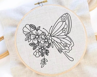 Flower Butterfly Embroidery Pattern Flower Embroidery Pattern Insect Embroidery Floral Hand Embroidery Pattern Embroidery Pattern Download