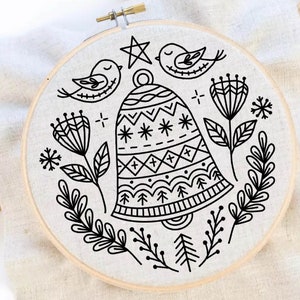 Jingle Bells Embroidery Pattern Christmas Sampler Embroidery Christmas Folk Art Embroidery Pattern Christmas Flower Embroidery Pattern