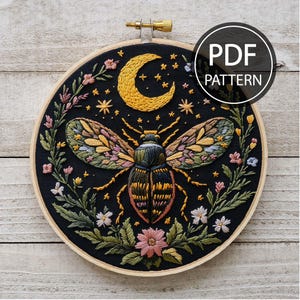 Celestial Beetle Embroidery Pattern Flower Beetle Embroidery Pattern Flower Insect Embroidery Moon Beetle Embroidery Pattern PDF