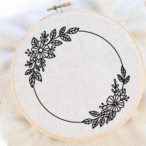 Flower Wreath Embroidery Pattern Flower Pattern Hand Embroidery Pattern Frame Embroidery Wreath Frame Embroidery Pattern Download