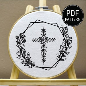 Flower Cross Embroidery Pattern Christian Embroidery Pattern Cross Hoop ...