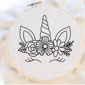 Floral Unicorn Embroidery Magic Embroidery Cute Unicorn Embroidery Pattern Flower Unicorn Embroidery PDF