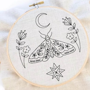 Flower Moth Embroidery Pattern Moth Folk Art Embroidery Insect Embroidery Pattern PDF