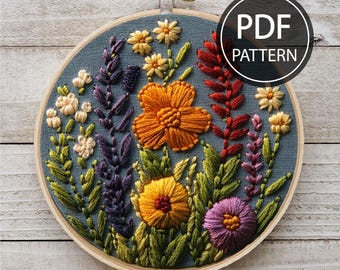 Wildflowers Embroidery Pattern Flower Bouquet Embroidery Blossom Embroidery Pattern Floral Hand Embroidery PDF Instant Download