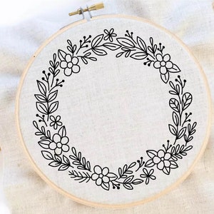 Flower Wreath Embroidery Pattern Flower Pattern Hand Embroidery Pattern Frame Embroidery Wreath Frame Embroidery Pattern Download