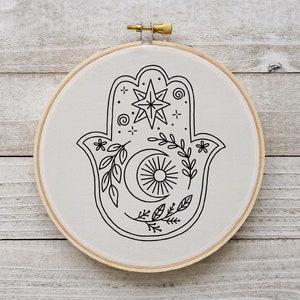 Hamsa Lunar Embroidery Pattern Hamsa Embroidery Hamsa Plant Pattern Hand Embroidery Pattern Flower Embroidery PDF image 3