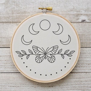 Lunar Phases Embroidery Pattern Butterfly Embroidery Whimsical Pattern Folk Art Hand Embroidery Pattern Embroidery PDF