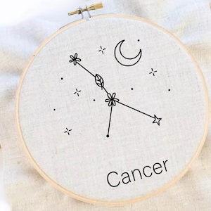 Cancer Embroidery Pattern Zodiac Embroidery Flower Zodiac Sign Hand Embroidery Cancer Horoscope Embroidery Pattern