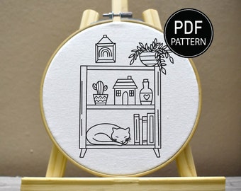 Motif de broderie de chat et de livres Broderie d'amant de livre Motif de broderie de chat Motif de broderie de cactus Télécharger