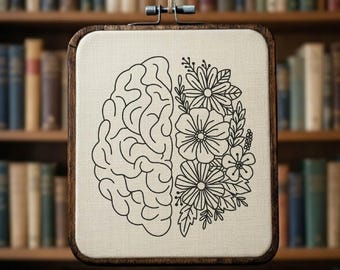 Brain Flower Embroidery Pattern Brain Embroidery Organ Embroidery Pattern Flower Hand Embroidery Pattern Embroidery PDF