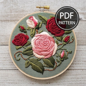 Rose Embroidery Pattern Flower Embroidery Pattern Love Embroidery Roses Hand Embroidery Pattern pdf Instant Download