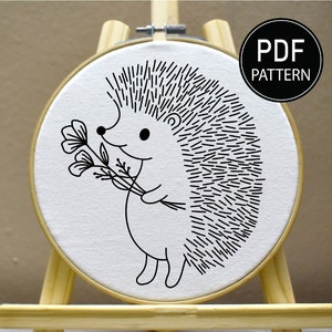 Hedgehog Embroidery Pattern Flower Hedgehog Embroidery Pattern Embroidery Pattern Download