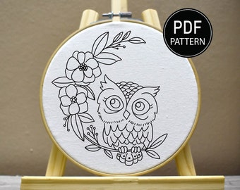 Owl Embroidery Pattern Owl Flower Embroidery Cute Owl Pattern Flower Moon Hand Embroidery Pattern Embroidery PDF