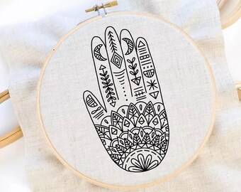 Hamsa Mandala Embroidery Pattern Hamsa Embroidery Mandala Line Hand Embroidery Pattern PDF Instant Download