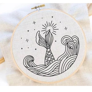 Mermaid Embroidery Pattern Wave Embroidery Celestial Hand Embroidery Pattern Whimsical Embroidery Pattern Instant Download