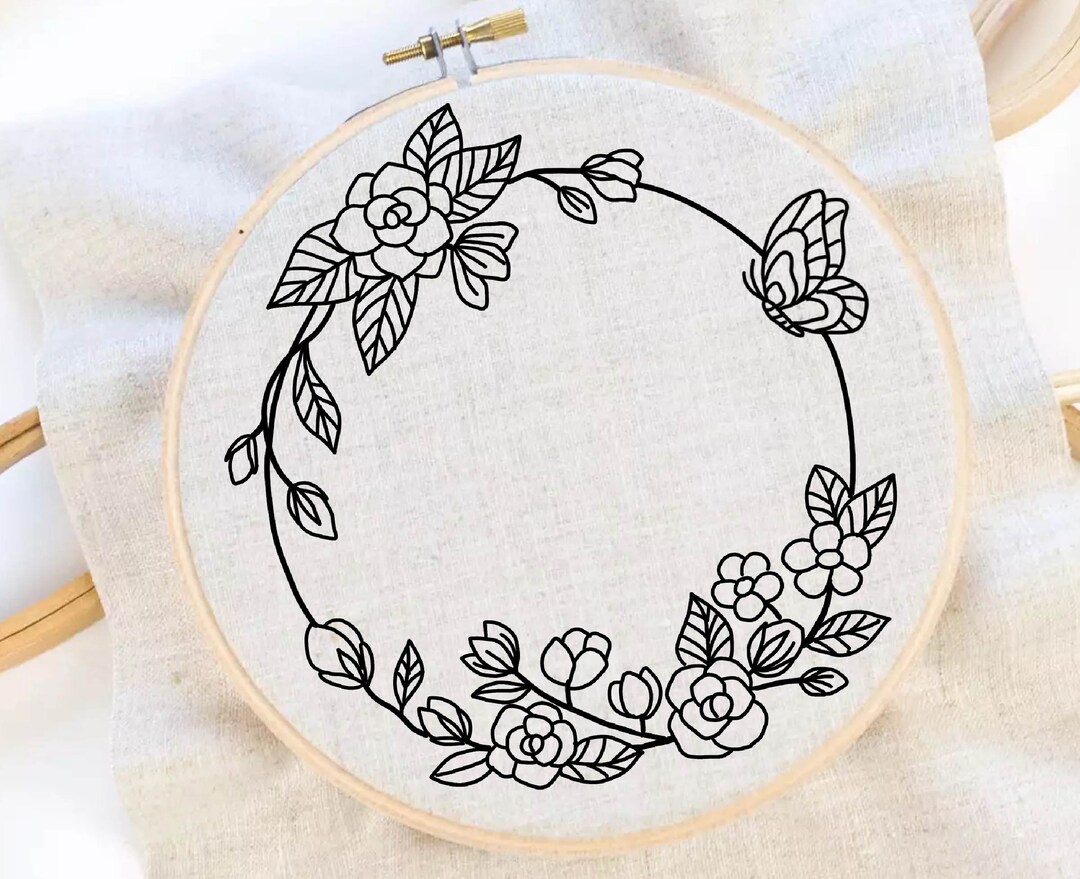 Butterfly Wreath Embroidery Pattern Flower Pattern Flower Frame ...