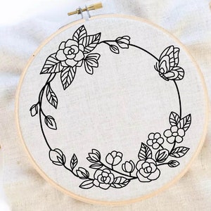 Butterfly Wreath Embroidery Pattern Flower Pattern Flower Frame ...