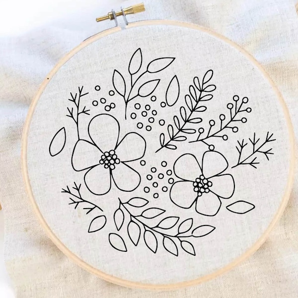 Flower Embroidery Pattern Floral Embroidery Pattern Flower Hoop Flower Hand Embroidery Pattern PDF Instant Download