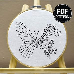 Blume Schmetterling Stickmuster Blume Stickmuster Stickmuster Insekt Stickerei Floral Handstickerei Muster Stickdatei Download