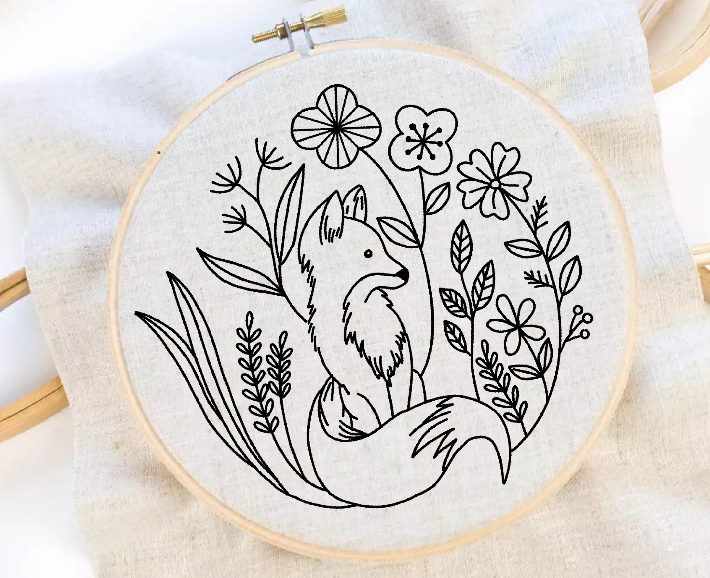 Fox Embroidery Pattern Floral Embroidery Pattern Fox Hand Embroidery ...