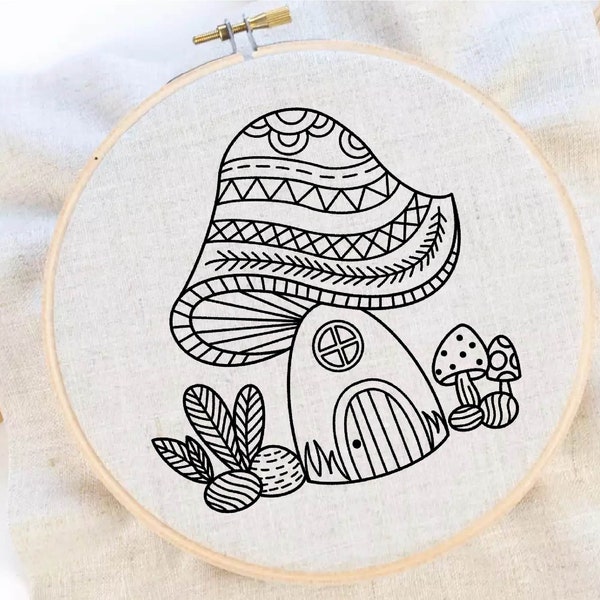 Mushroom Embroidery Pattern Fungi Embroidery Mushroom House Pattern Mushroom Art Embroidery Hoop Instant Download