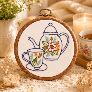 Tea cup set Embroidery Pattern- Tea Cup Embroidery Pattern - Tea Cup Pattern- Embroidery Kit -Tea Pot Hand Embroidery Pattern- Tea Party PDF