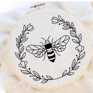 Bee Embroidery Pattern Flower Bee Embroidery Pattern Bee Wreath Embroidery Insect Embroidery Pattern PDF