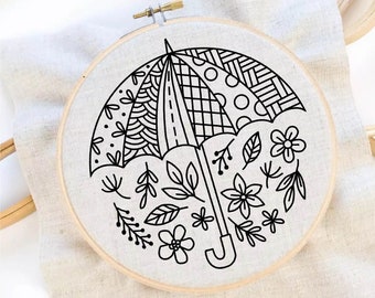 Raining Leaves Embroidery Umbrella Embroidery Pattern Sampler Embroidery Flower Umbrella Embroidery Pattern PDF