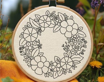 Wreath Embroidery Pattern Flower Pattern Hand Embroidery Pattern Frame Embroidery Wreath Frame Embroidery Pattern Download