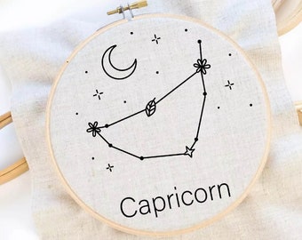 Capricorn Embroidery Pattern Zodiac Embroidery Flower Zodiac Sign Hand Embroidery Capricorn Horoscope Embroidery Pattern Instant Download