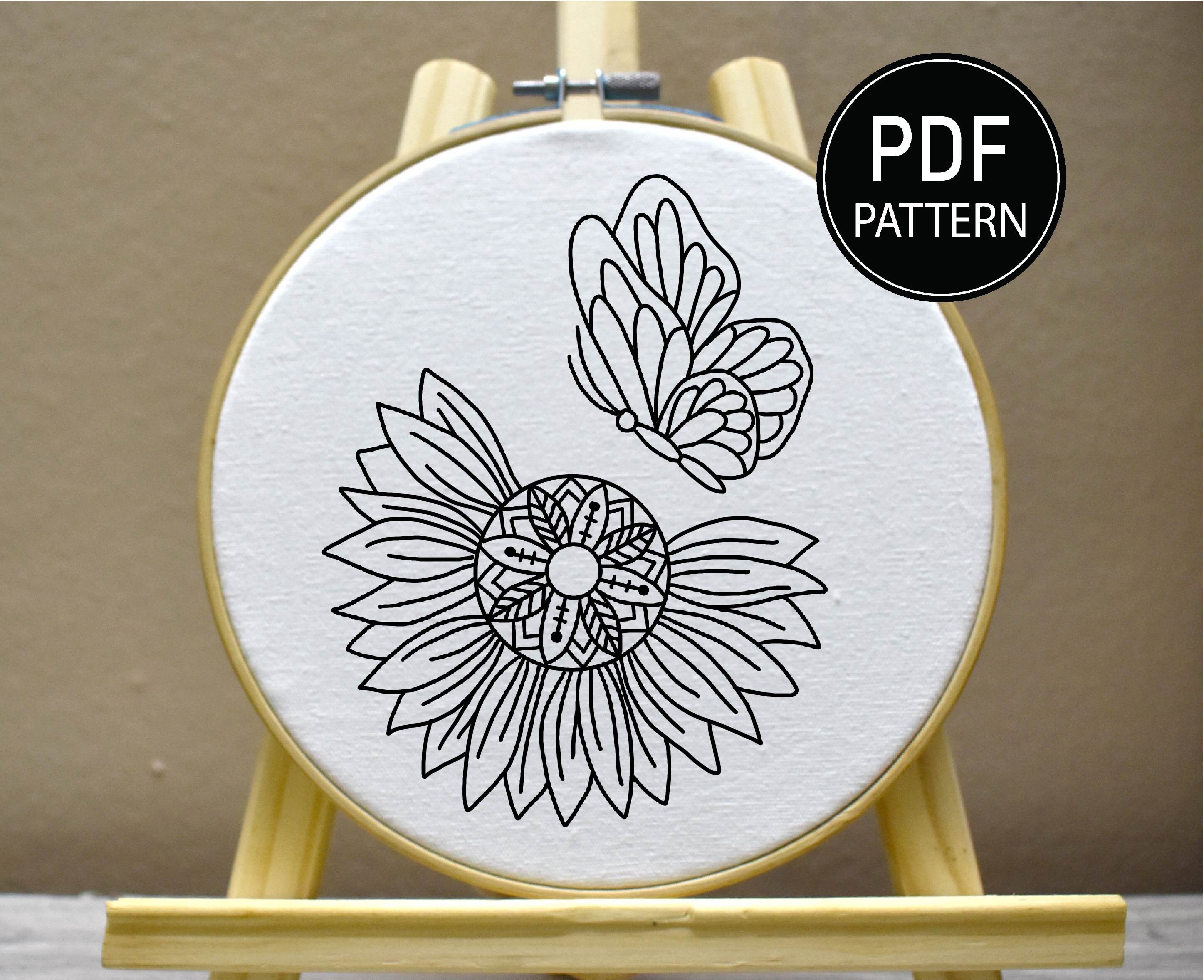 花と蝶の刺繍パターン ひまわりの刺繍パターン 昆虫の刺繍 蝶の