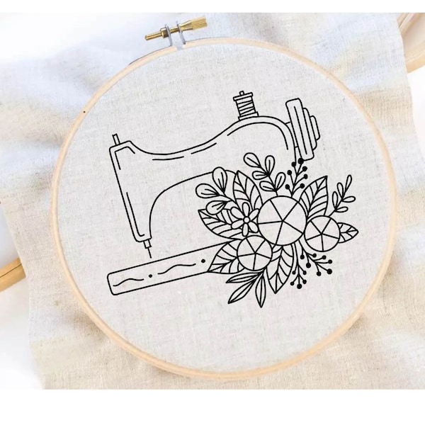 Sewing Machine Embroidery Pattern Sewing and Flower Embroidery Sewing Room Embroidery Pattern Vintage Sewing Embroidery PDF Instant Download