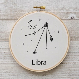 Libra Embroidery Pattern Zodiac Embroidery Flower Zodiac Sign Hand ...