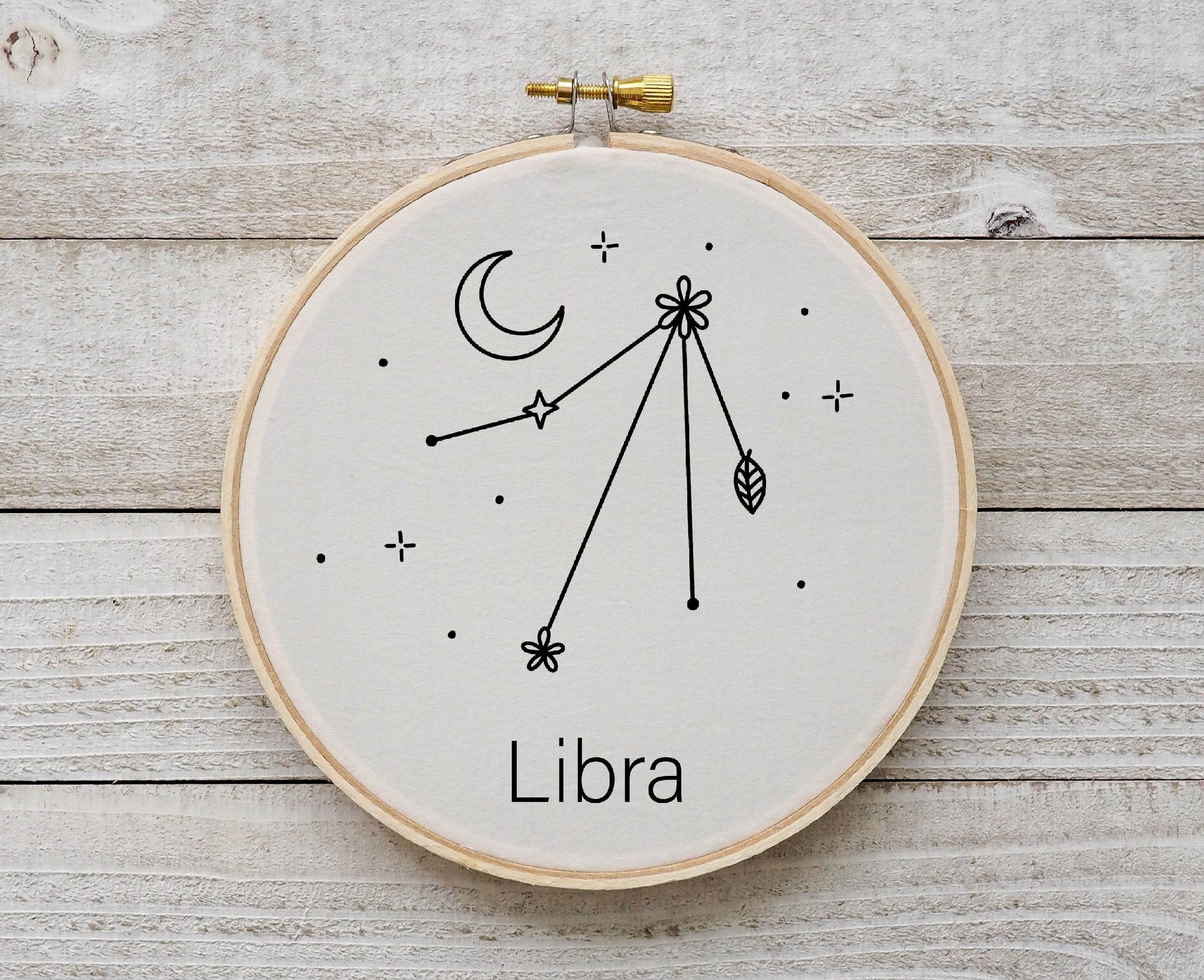 Libra Star Sign Pattern Libra Embroidery Pattern Zodiac Embroidery Flower Zodiac Sign Hand ...