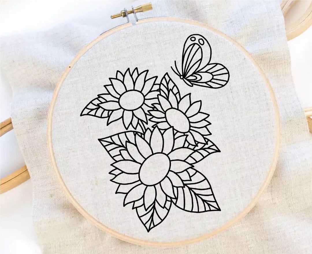 Sunflower Embroidery Pattern Flower Butterfly Embroidery Floral Pattern